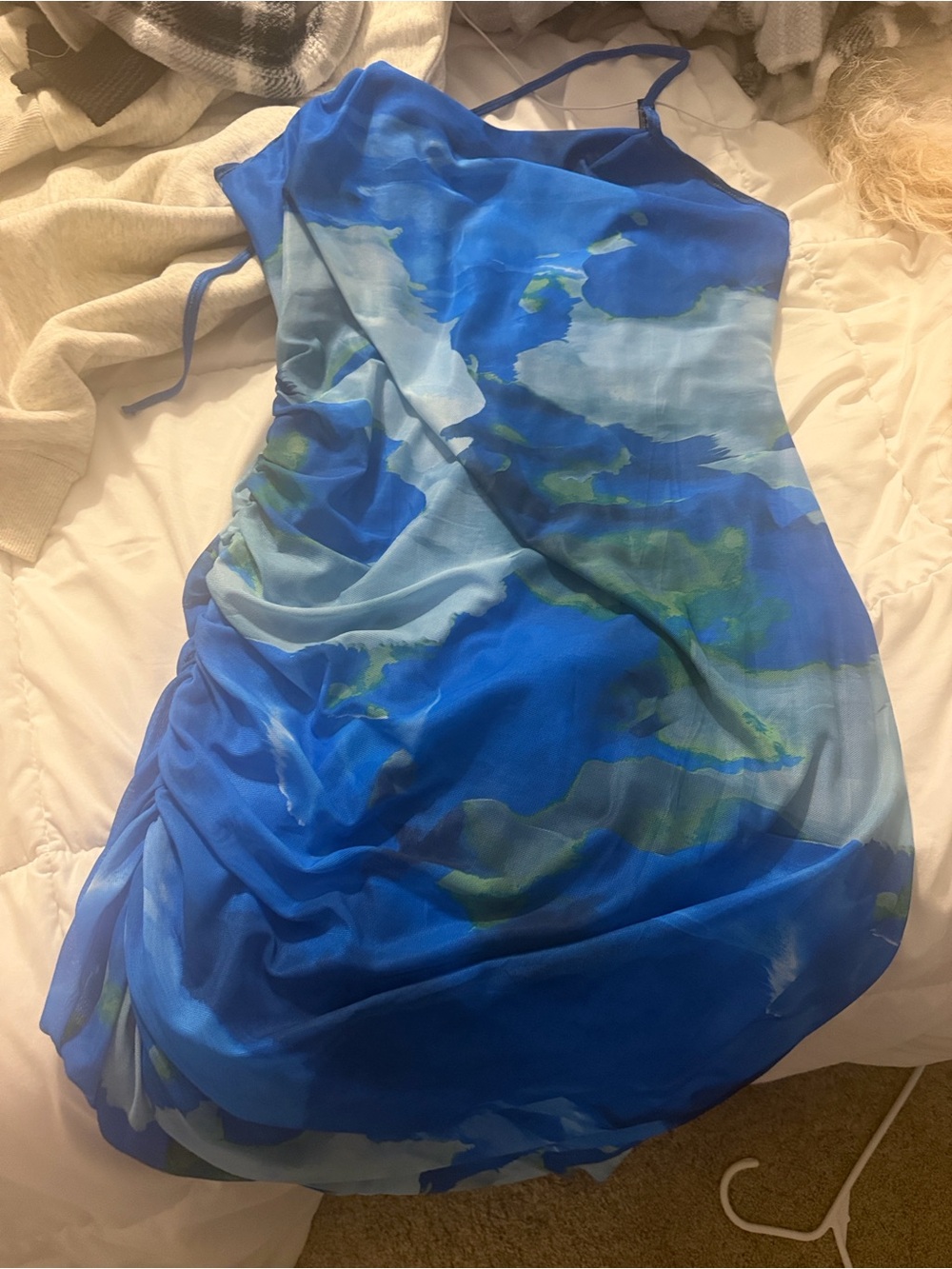 Amazon Blue and Green Printed Maxi Slip Dress with Adjustable Straps